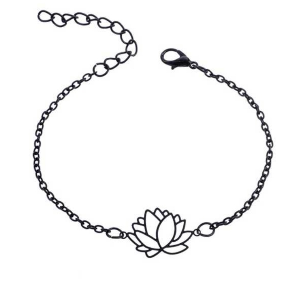 NEW 4 pc Black Boho Lotus Adjustable Bracelet Set - Picture 8 of 16